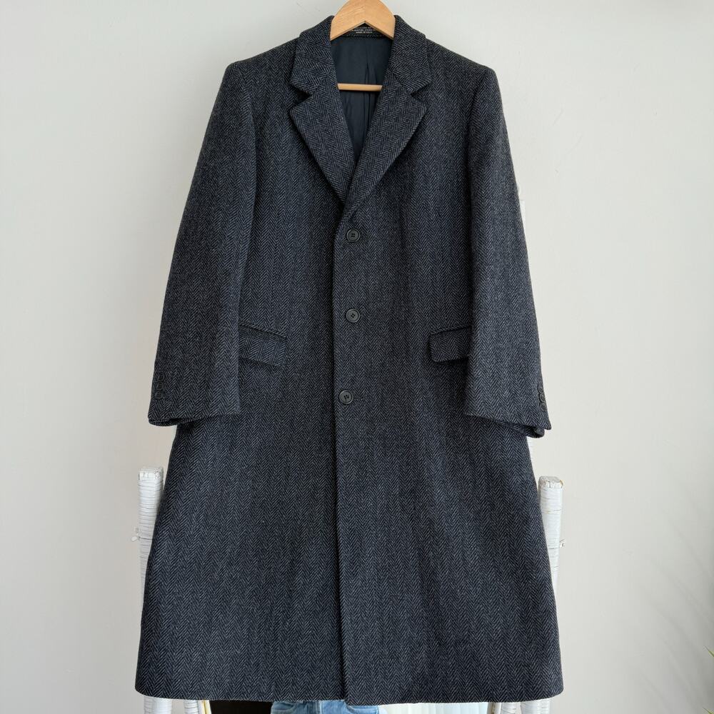 Vintage Murray Hill Overcoat Mens Large Wool‎ Herringbone Trench Coat Heritage